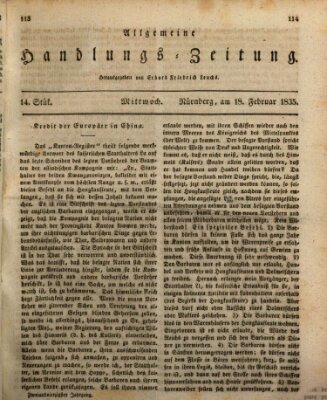 Allgemeine Handlungs-Zeitung Mittwoch 18. Februar 1835