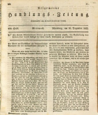 Allgemeine Handlungs-Zeitung Mittwoch 16. Dezember 1835