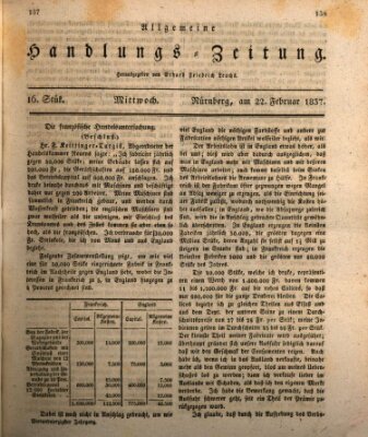 Allgemeine Handlungs-Zeitung Mittwoch 22. Februar 1837