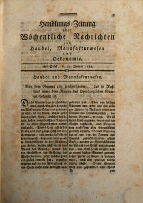 Handlungszeitung oder wöchentliche Nachrichten von Handel, Manufakturwesen, Künsten und neuen Erfindungen Samstag 17. Januar 1784