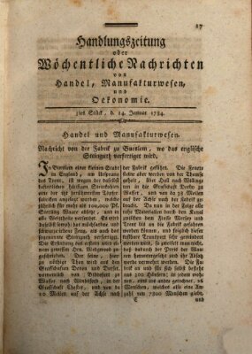 Handlungszeitung oder wöchentliche Nachrichten von Handel, Manufakturwesen, Künsten und neuen Erfindungen Samstag 24. Januar 1784