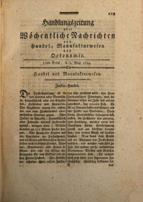 Handlungszeitung oder wöchentliche Nachrichten von Handel, Manufakturwesen, Künsten und neuen Erfindungen Samstag 1. Mai 1784