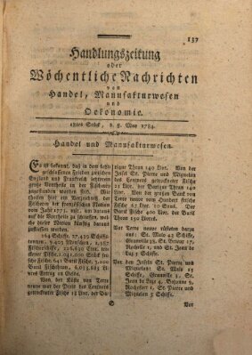 Handlungszeitung oder wöchentliche Nachrichten von Handel, Manufakturwesen, Künsten und neuen Erfindungen Samstag 8. Mai 1784