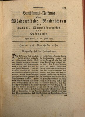 Handlungszeitung oder wöchentliche Nachrichten von Handel, Manufakturwesen, Künsten und neuen Erfindungen Samstag 12. Juni 1784