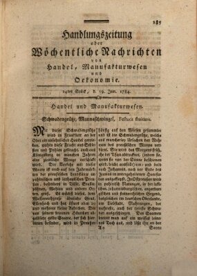 Handlungszeitung oder wöchentliche Nachrichten von Handel, Manufakturwesen, Künsten und neuen Erfindungen Samstag 19. Juni 1784