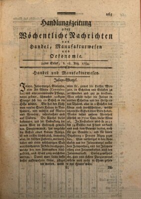 Handlungszeitung oder wöchentliche Nachrichten von Handel, Manufakturwesen, Künsten und neuen Erfindungen Samstag 28. August 1784