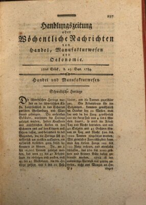 Handlungszeitung oder wöchentliche Nachrichten von Handel, Manufakturwesen, Künsten und neuen Erfindungen Samstag 25. September 1784