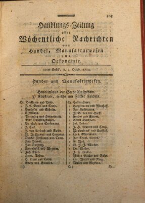 Handlungszeitung oder wöchentliche Nachrichten von Handel, Manufakturwesen, Künsten und neuen Erfindungen Samstag 2. Oktober 1784