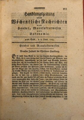 Handlungszeitung oder wöchentliche Nachrichten von Handel, Manufakturwesen, Künsten und neuen Erfindungen Samstag 9. Oktober 1784