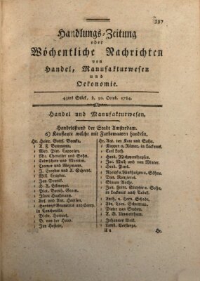 Handlungszeitung oder wöchentliche Nachrichten von Handel, Manufakturwesen, Künsten und neuen Erfindungen Samstag 30. Oktober 1784