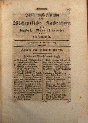 Handlungszeitung oder wöchentliche Nachrichten von Handel, Manufakturwesen, Künsten und neuen Erfindungen Samstag 11. Dezember 1784