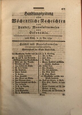 Handlungszeitung oder wöchentliche Nachrichten von Handel, Manufakturwesen, Künsten und neuen Erfindungen Samstag 18. Dezember 1784