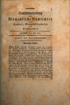 Handlungszeitung oder wöchentliche Nachrichten von Handel, Manufakturwesen, Künsten und neuen Erfindungen Samstag 1. Januar 1785