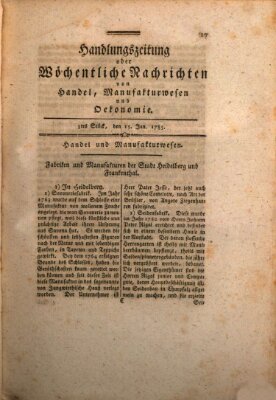 Handlungszeitung oder wöchentliche Nachrichten von Handel, Manufakturwesen, Künsten und neuen Erfindungen Samstag 15. Januar 1785