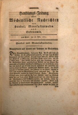 Handlungszeitung oder wöchentliche Nachrichten von Handel, Manufakturwesen, Künsten und neuen Erfindungen Samstag 26. Februar 1785