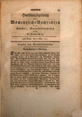 Handlungszeitung oder wöchentliche Nachrichten von Handel, Manufakturwesen, Künsten und neuen Erfindungen Samstag 26. März 1785