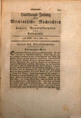 Handlungszeitung oder wöchentliche Nachrichten von Handel, Manufakturwesen, Künsten und neuen Erfindungen Samstag 4. Juni 1785