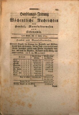 Handlungszeitung oder wöchentliche Nachrichten von Handel, Manufakturwesen, Künsten und neuen Erfindungen Samstag 11. Juni 1785