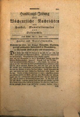 Handlungszeitung oder wöchentliche Nachrichten von Handel, Manufakturwesen, Künsten und neuen Erfindungen Samstag 25. Juni 1785