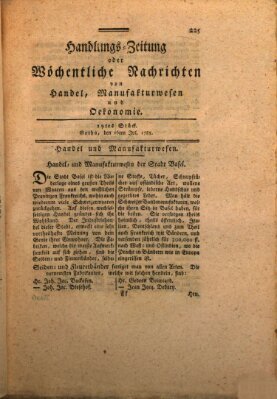 Handlungszeitung oder wöchentliche Nachrichten von Handel, Manufakturwesen, Künsten und neuen Erfindungen Samstag 16. Juli 1785