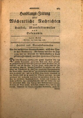 Handlungszeitung oder wöchentliche Nachrichten von Handel, Manufakturwesen, Künsten und neuen Erfindungen Samstag 20. August 1785