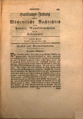 Handlungszeitung oder wöchentliche Nachrichten von Handel, Manufakturwesen, Künsten und neuen Erfindungen Samstag 3. September 1785