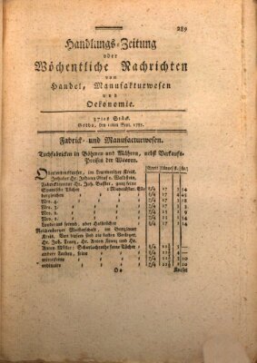 Handlungszeitung oder wöchentliche Nachrichten von Handel, Manufakturwesen, Künsten und neuen Erfindungen Samstag 10. September 1785