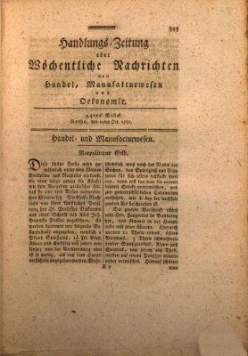 Handlungszeitung oder wöchentliche Nachrichten von Handel, Manufakturwesen, Künsten und neuen Erfindungen Samstag 29. Oktober 1785