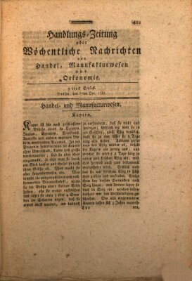 Handlungszeitung oder wöchentliche Nachrichten von Handel, Manufakturwesen, Künsten und neuen Erfindungen Samstag 17. Dezember 1785