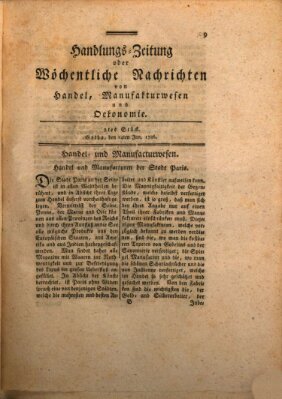 Handlungszeitung oder wöchentliche Nachrichten von Handel, Manufakturwesen, Künsten und neuen Erfindungen Samstag 14. Januar 1786