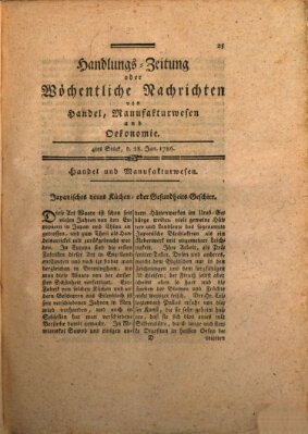 Handlungszeitung oder wöchentliche Nachrichten von Handel, Manufakturwesen, Künsten und neuen Erfindungen Samstag 28. Januar 1786