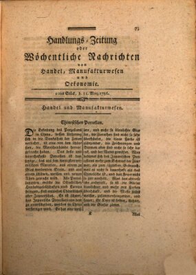 Handlungszeitung oder wöchentliche Nachrichten von Handel, Manufakturwesen, Künsten und neuen Erfindungen Samstag 11. März 1786