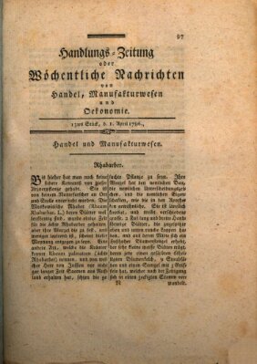 Handlungszeitung oder wöchentliche Nachrichten von Handel, Manufakturwesen, Künsten und neuen Erfindungen Samstag 1. April 1786