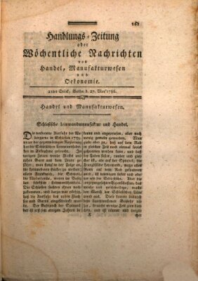 Handlungszeitung oder wöchentliche Nachrichten von Handel, Manufakturwesen, Künsten und neuen Erfindungen Samstag 27. Mai 1786