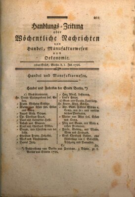 Handlungszeitung oder wöchentliche Nachrichten von Handel, Manufakturwesen, Künsten und neuen Erfindungen Samstag 1. Juli 1786