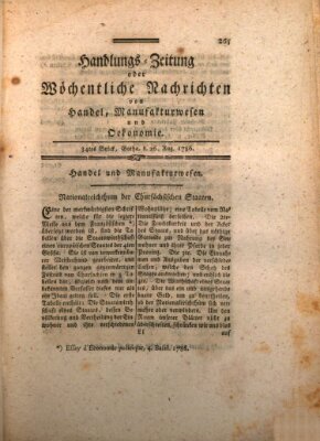 Handlungszeitung oder wöchentliche Nachrichten von Handel, Manufakturwesen, Künsten und neuen Erfindungen Samstag 26. August 1786