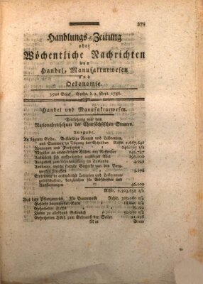 Handlungszeitung oder wöchentliche Nachrichten von Handel, Manufakturwesen, Künsten und neuen Erfindungen Samstag 2. September 1786