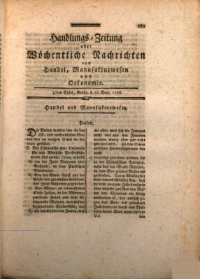 Handlungszeitung oder wöchentliche Nachrichten von Handel, Manufakturwesen, Künsten und neuen Erfindungen Samstag 16. September 1786