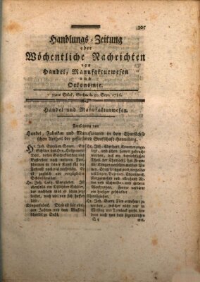 Handlungszeitung oder wöchentliche Nachrichten von Handel, Manufakturwesen, Künsten und neuen Erfindungen Samstag 30. September 1786