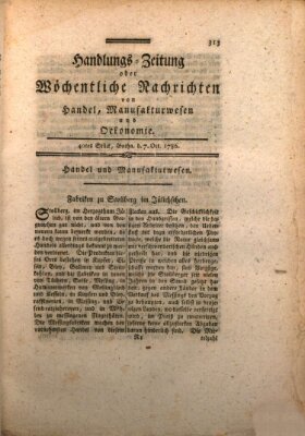 Handlungszeitung oder wöchentliche Nachrichten von Handel, Manufakturwesen, Künsten und neuen Erfindungen Samstag 7. Oktober 1786