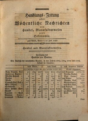 Handlungszeitung oder wöchentliche Nachrichten von Handel, Manufakturwesen, Künsten und neuen Erfindungen Samstag 27. Januar 1787