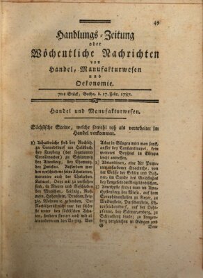 Handlungszeitung oder wöchentliche Nachrichten von Handel, Manufakturwesen, Künsten und neuen Erfindungen Samstag 17. Februar 1787