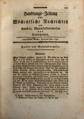 Handlungszeitung oder wöchentliche Nachrichten von Handel, Manufakturwesen, Künsten und neuen Erfindungen Samstag 23. Juni 1787