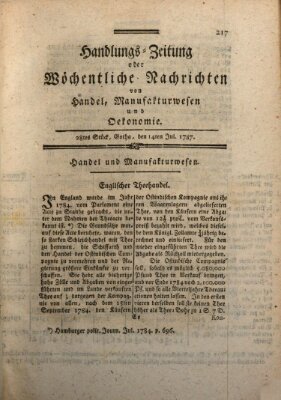 Handlungszeitung oder wöchentliche Nachrichten von Handel, Manufakturwesen, Künsten und neuen Erfindungen Samstag 14. Juli 1787