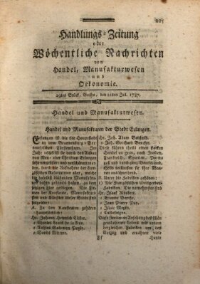 Handlungszeitung oder wöchentliche Nachrichten von Handel, Manufakturwesen, Künsten und neuen Erfindungen Samstag 21. Juli 1787