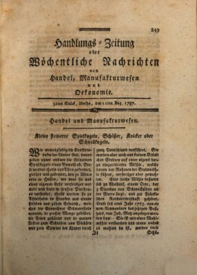 Handlungszeitung oder wöchentliche Nachrichten von Handel, Manufakturwesen, Künsten und neuen Erfindungen Samstag 11. August 1787