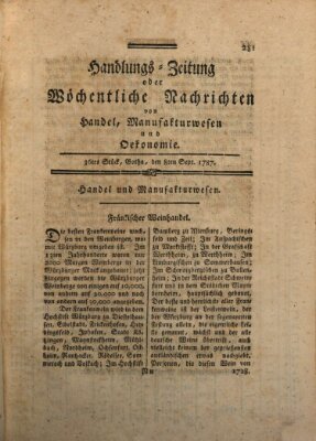 Handlungszeitung oder wöchentliche Nachrichten von Handel, Manufakturwesen, Künsten und neuen Erfindungen Samstag 8. September 1787