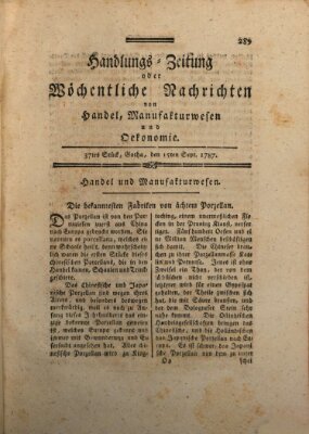 Handlungszeitung oder wöchentliche Nachrichten von Handel, Manufakturwesen, Künsten und neuen Erfindungen Samstag 15. September 1787