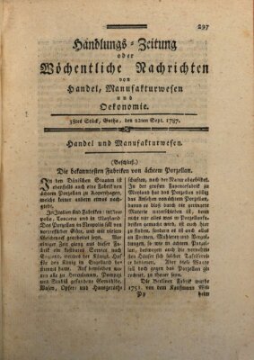 Handlungszeitung oder wöchentliche Nachrichten von Handel, Manufakturwesen, Künsten und neuen Erfindungen Samstag 22. September 1787