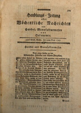 Handlungszeitung oder wöchentliche Nachrichten von Handel, Manufakturwesen, Künsten und neuen Erfindungen Samstag 29. September 1787